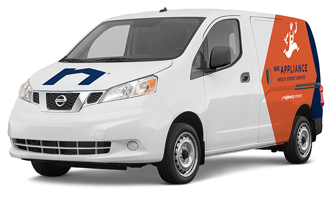 Orange and white branded Mr. Appliance van.